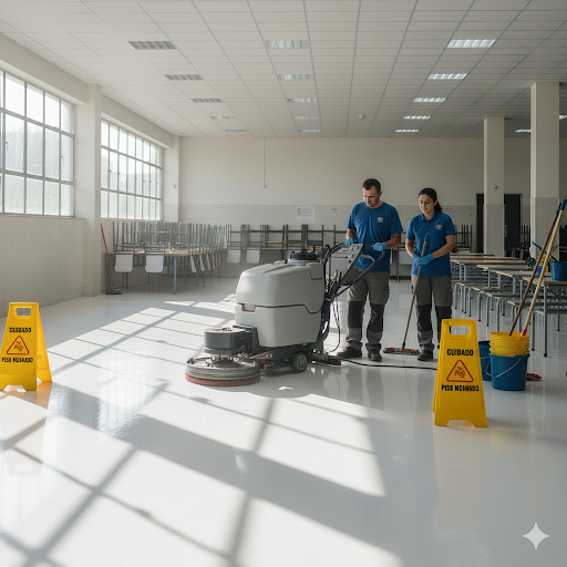 Limpeza de pisos frios realizada por profissionais do Grupo Side