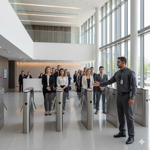 O papel do porteiro na organização de filas e controle de fluxo em horários de pico