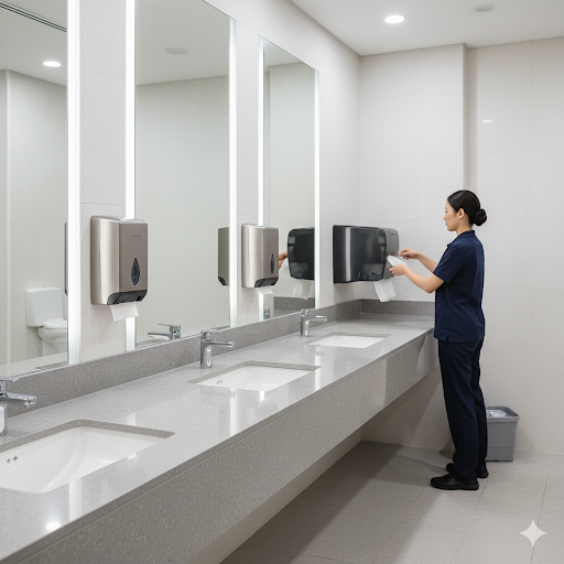 Limpeza de sanitários: como evitar o desperdício de papel toalha e sabonete em ambientes de alto fluxo?